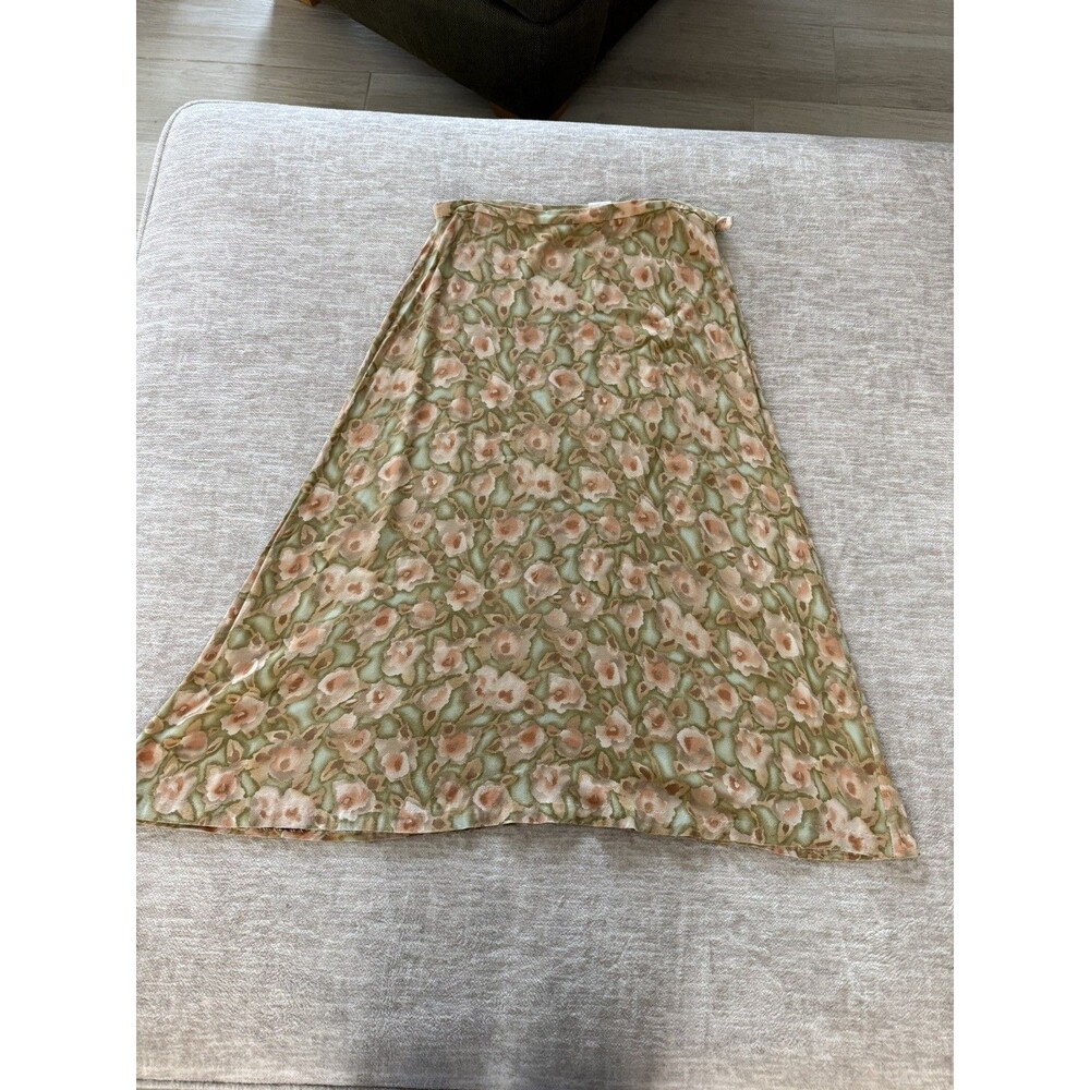 COLDWATER CREEK Enchanted Floral Peach and Green Flower Maxi Skirt ~ Large